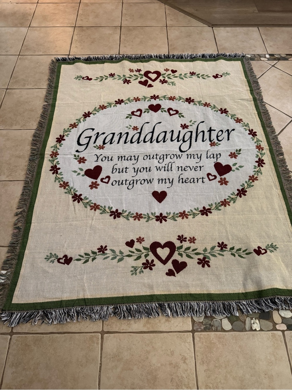 Collections Etc Granddaughter Tapestry Throw Blanket Floral Hearts Fringe
